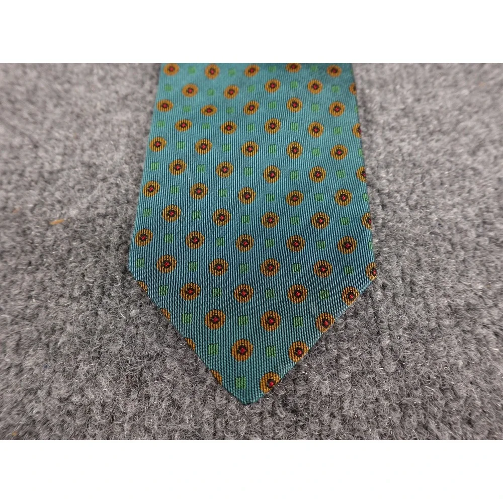 Luciano Barbera Silk Tie Mens OS Teal Blue Geometric Medallion Good Italy 3.5in‎